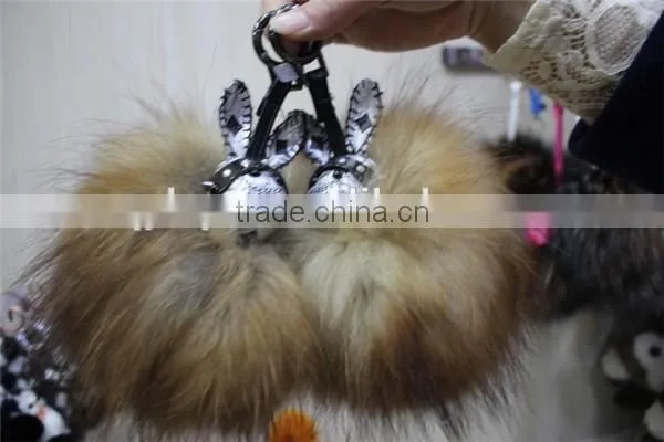Real raccoon Fur Ball / Fluffy Ball Fur Keychain / Monster Fur Keychain