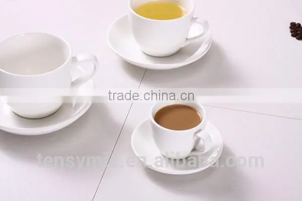 T00217 big handle white porcelain tea cup with saucer
