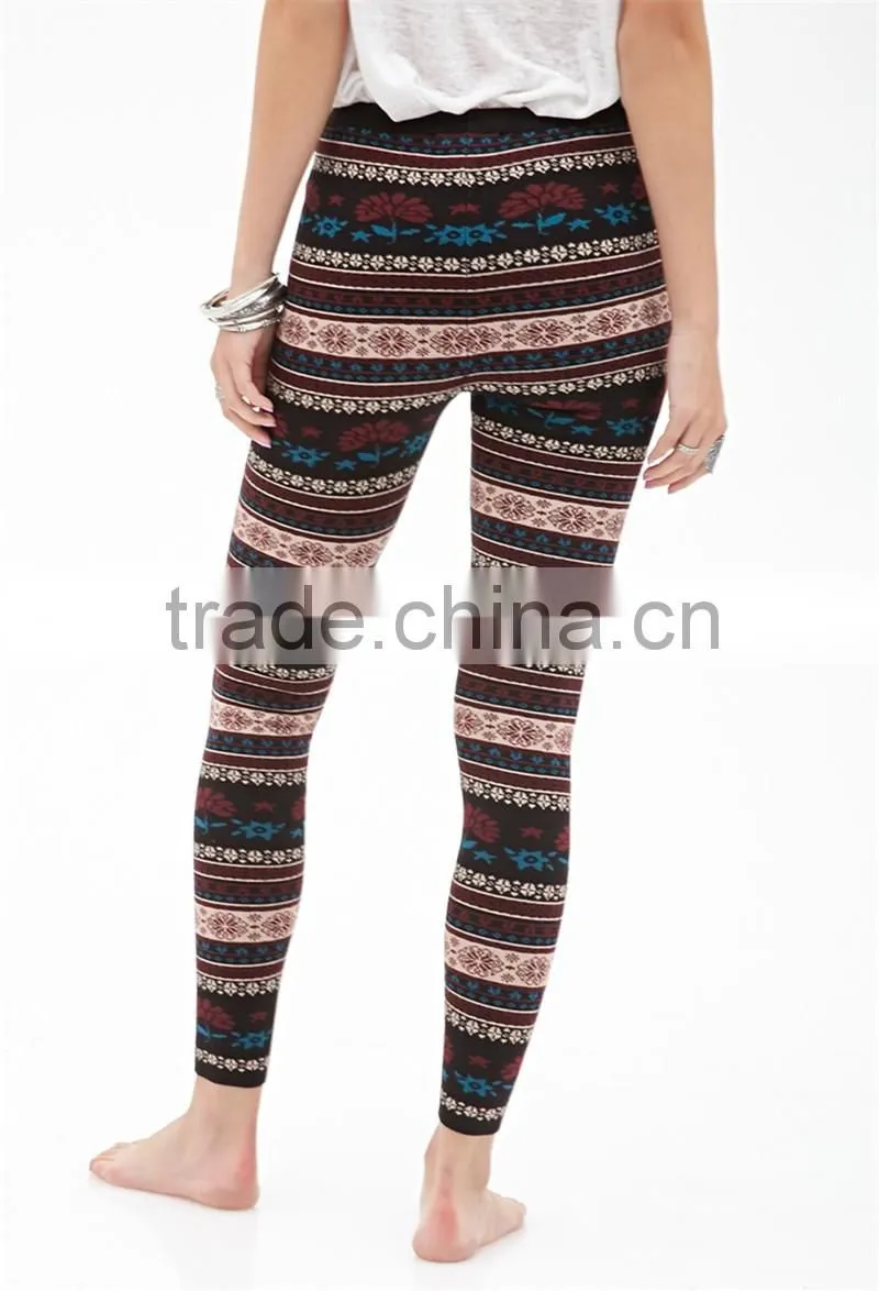 2016 Autumn Fashion Ethic Stylish Print Slim Stripes Workout Fittness Leggings for Women Pencil Pants