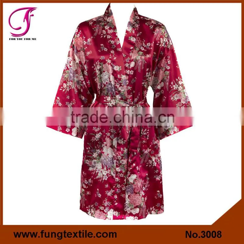 300803 Women Floral Satin Bath Robe