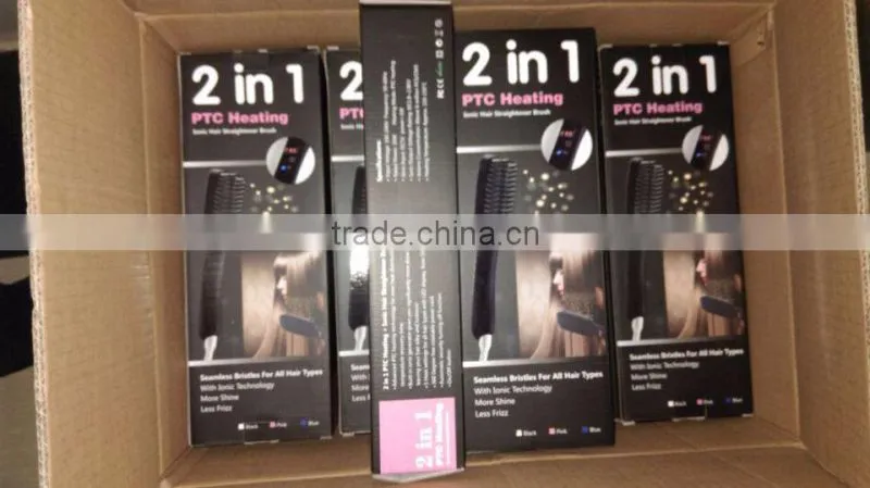 2016 New Arrival Professional Electric Hair Straightening Brush Anion Hair Straightner Brush Easy Hair Comb in Black