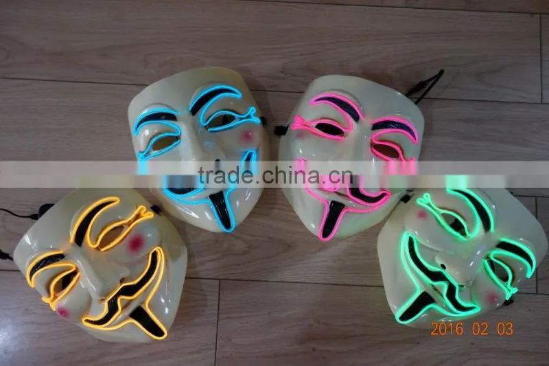 V for Vendetta el wire mask / EL wire halloween mask / EL WIRE Masquerade Face Mask