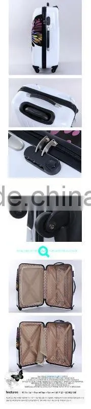 China alibaba 2014 Butterfly girl's ABS/PC hardcase travel trolley luggage / carry-on suitcase