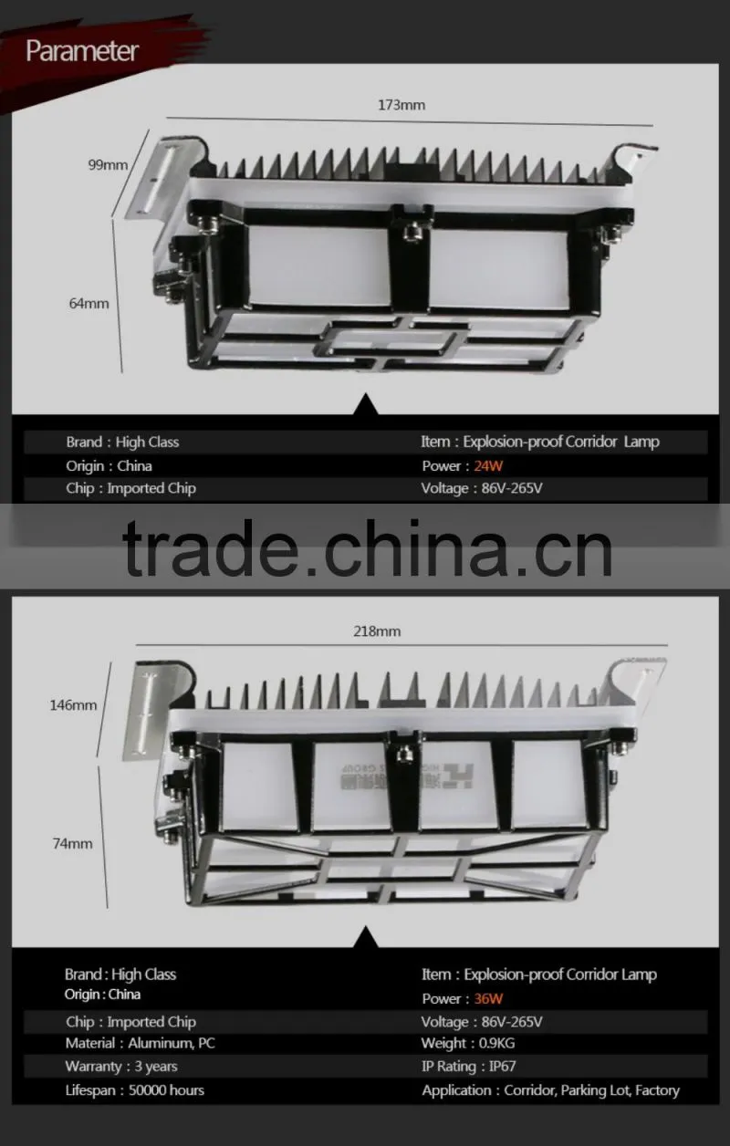 IP67 Waterproof Explosion Proof 24W 36W LED Corridor Ceiling Light for Washroom Bathroom Sauna Room Lighting