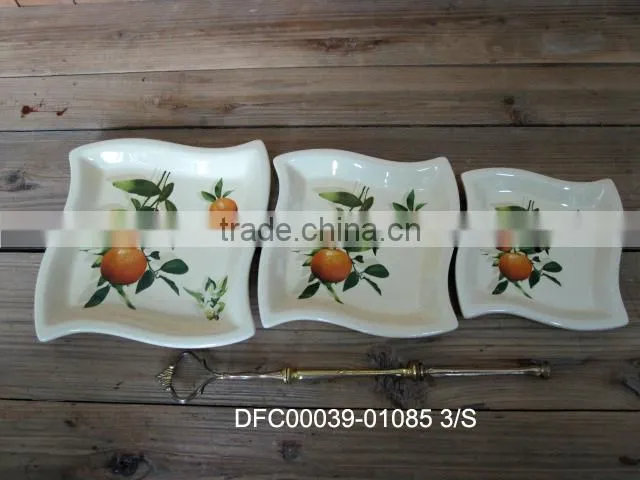 Orange Decal Ceramic Deep Dinner Plate