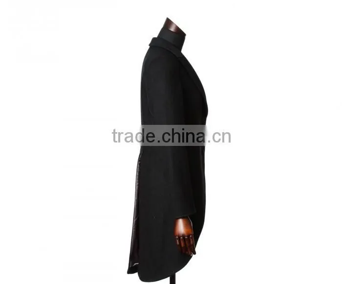 2015 new style 100% cashmere black coat custom made women clothing manufacturers overseas