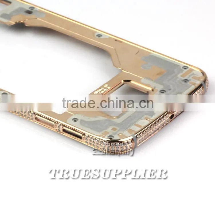 New design for Samsung rose gold middle plate with diamond for samsung s6 grand housing