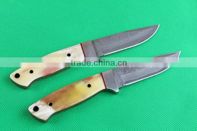 OEM damascus blank blade knife with leather sheath
