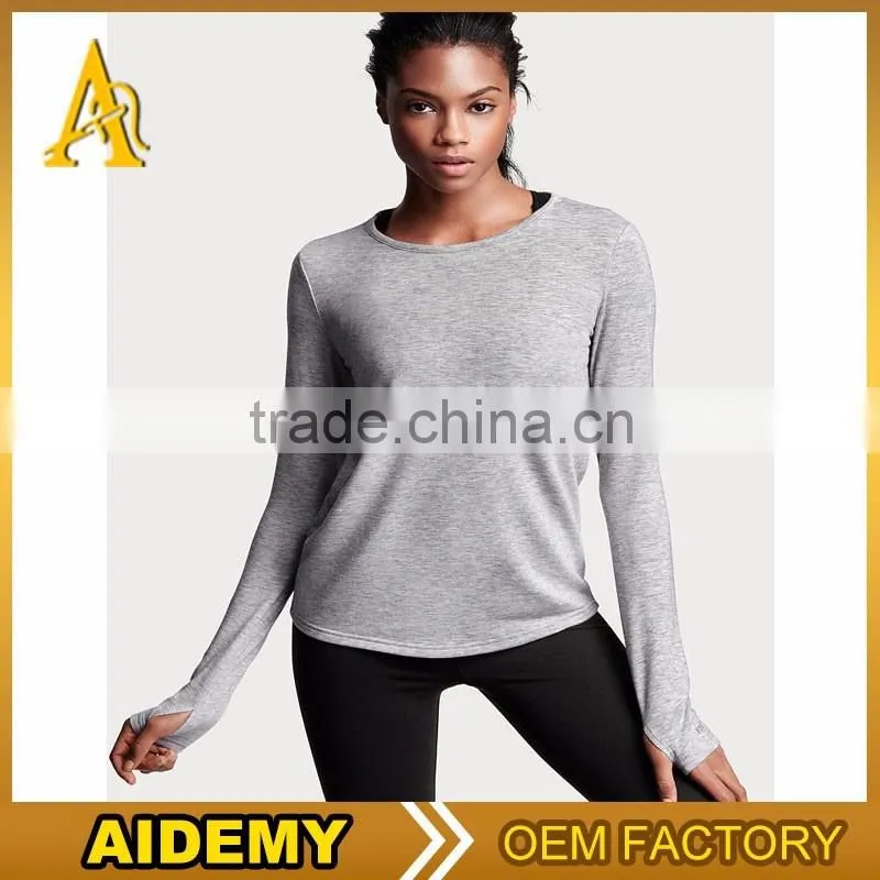 women clothing wholesale custom blouses t shirt trendy casual girls plain long sleeve t shirts grey