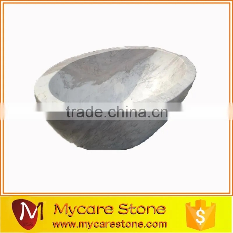 Hand-made Craving stone Bathtub, Polished White Marble bathtub