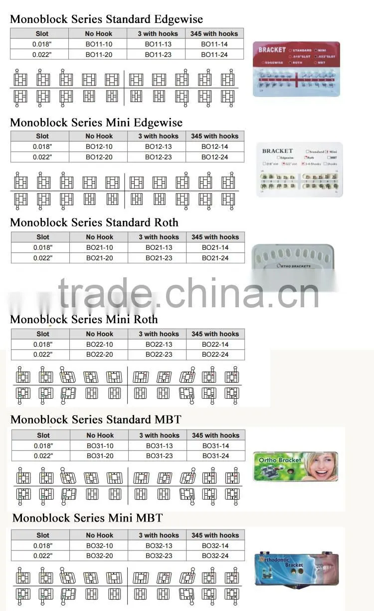 Standard MBT Orthodontic Monoblock Brackets