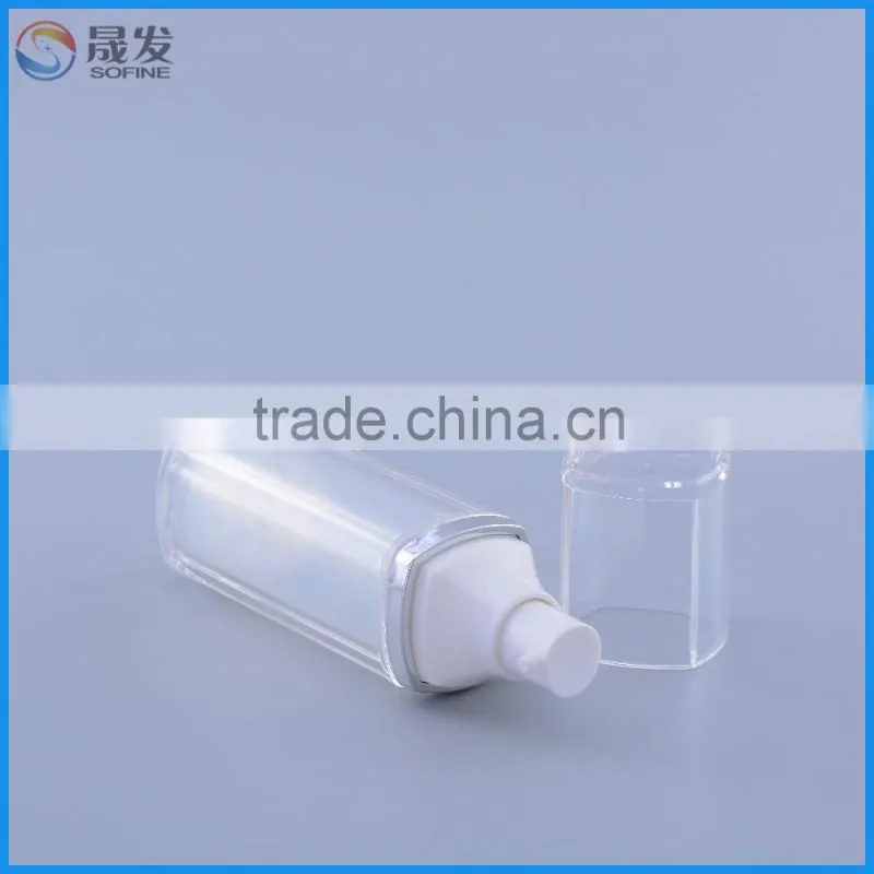 New type 50ml plastic airless bottle with pump dispenser transparent cap
