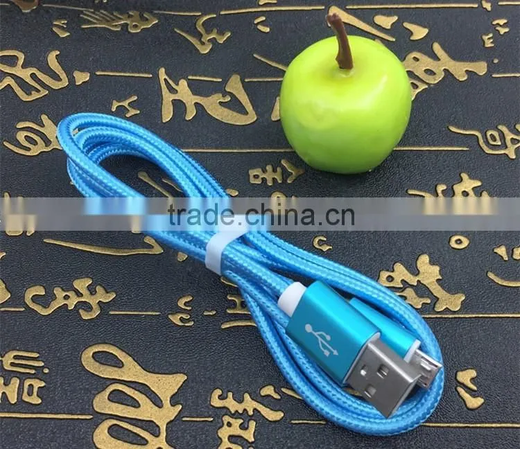 Durable 1m nylon braided usb cable for android phones, micro usb v8 charger cable charging cord