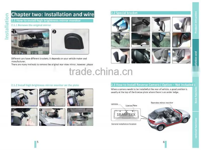 4.3 inch GPS & navigation rear view mirror monitor with compass & temperature auto dimming and backup camera display