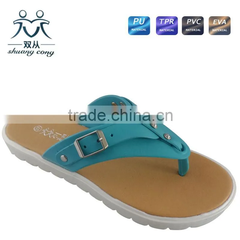 2016 newest style PCU sole fancy flip flop with buckle slipper for lady