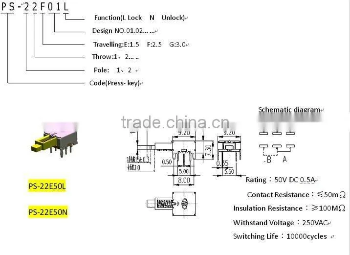 'PS-22F01L small Push switch