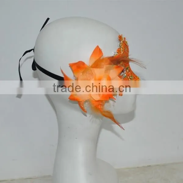 ORange flowers Lace golden strip eye party mask