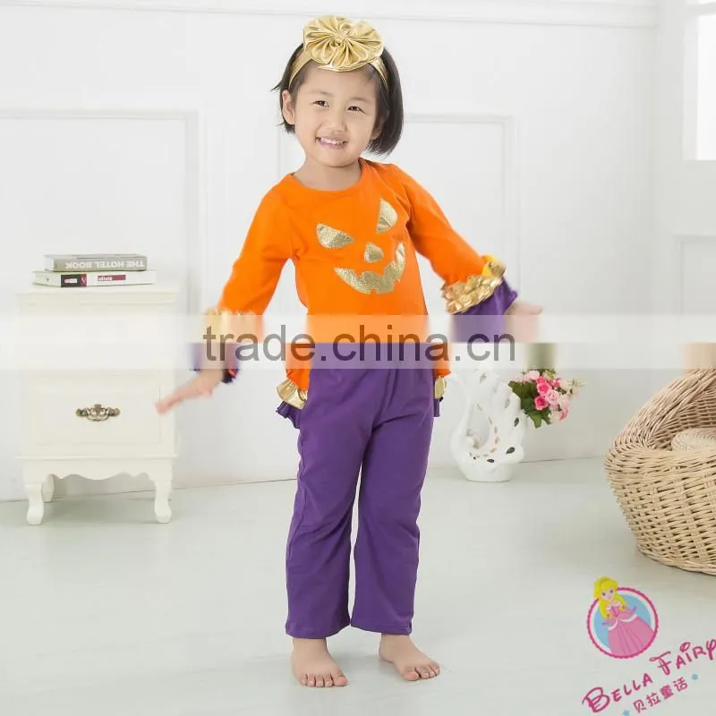 Kapu manufacture baby girl halloween clothing set frock design gold polka dot made in 2016