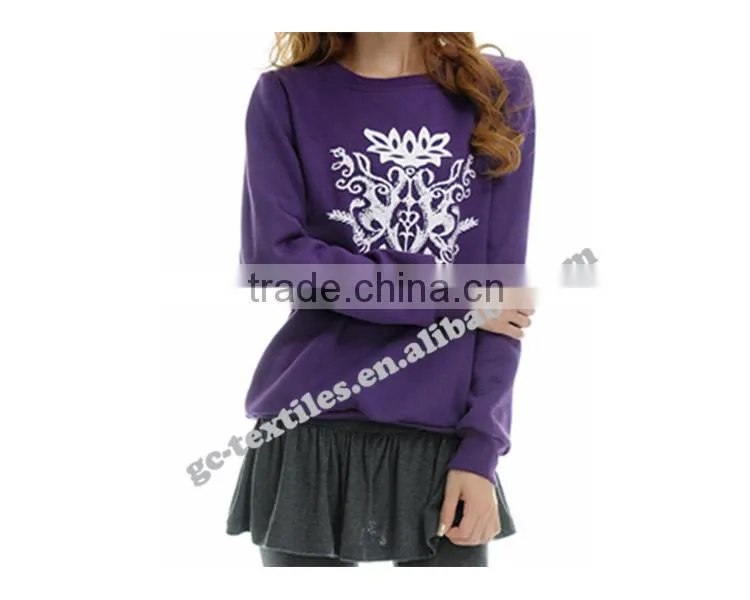 Girls' Leisure Purple Fleece Sweater with white logo printed