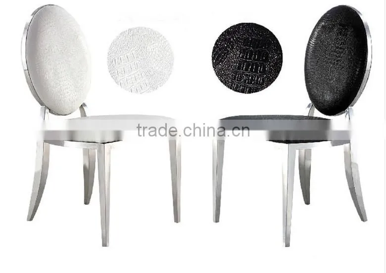 White modern stainless steel oval back dining chair