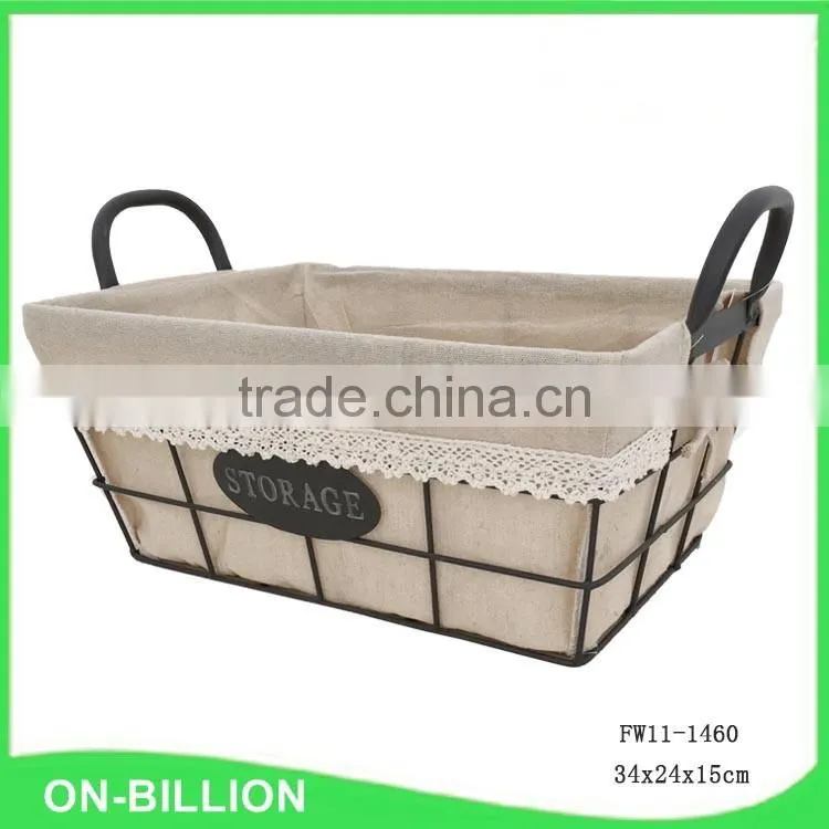 Black rustic wire basket with liner for storage