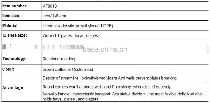 Supplier hotel service trays dish storage room service trolley