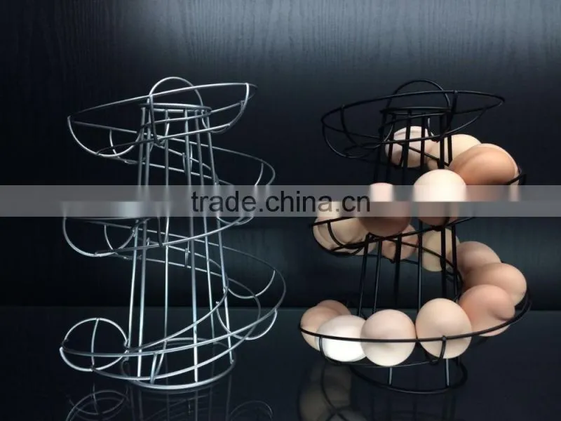 Novelty ECO-friendly iron wire black silver metal egg stand rack spiral egg holder for kitchen storage