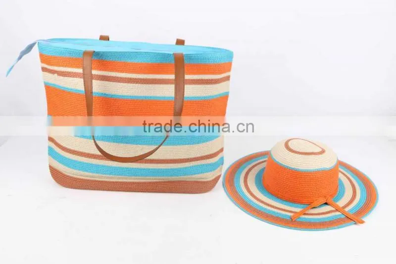 2015 new style summer women paper straw hat and shoulder bag set