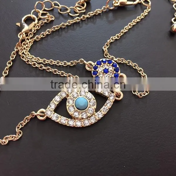 rhinestone paved hamsa hand fatima hand evil eye charm bracelet high quality goldfill chain bracelet