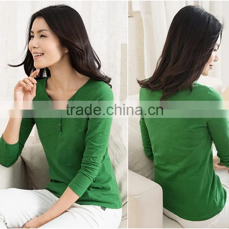 New style 2015 fashion woman bulk v-neck t shirt with wholesale prices