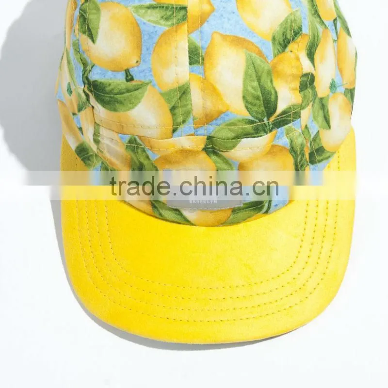 Fruit printed 5 panel cap curved brim sports hat stylish custom 5 panel promotional cap