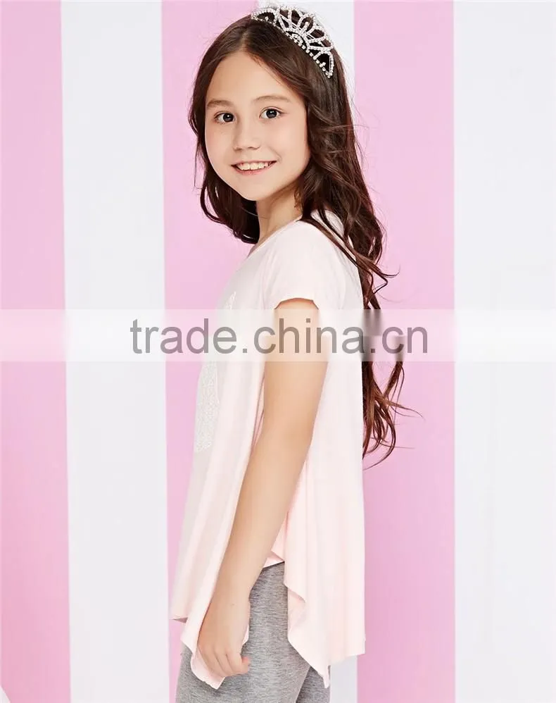 China wholesale girl's long style print pattern t shirt made in China