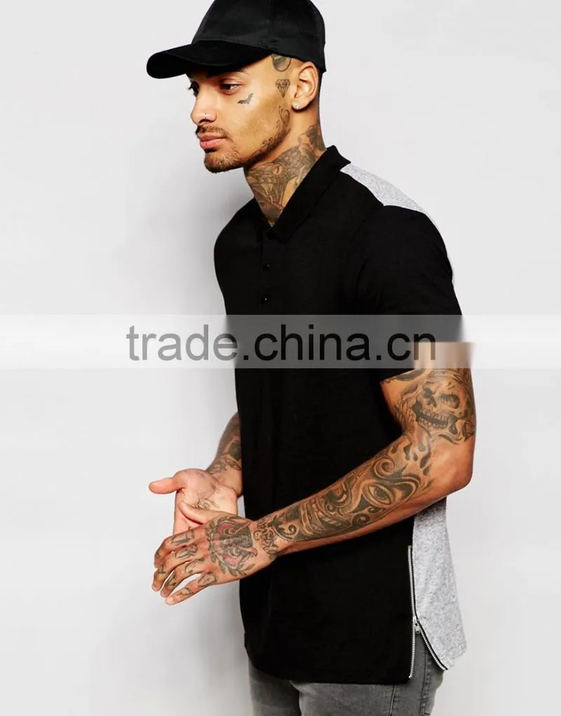 100% Cotton custom your logo t shirt polo with side zip PS0114A
