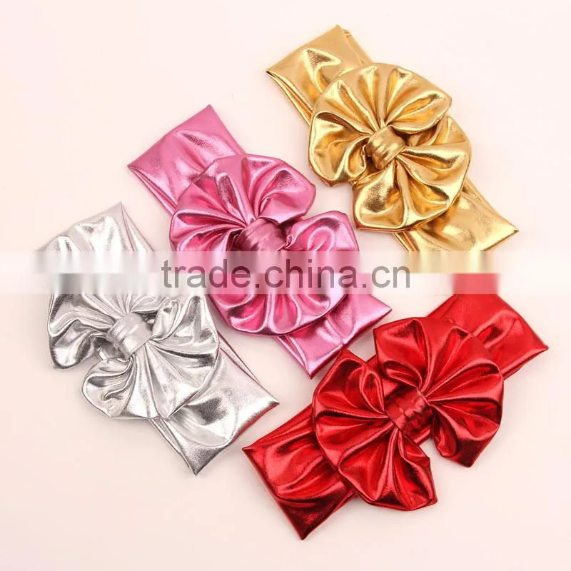 Cool baby girls metal color headband 2017 newborn kids elastic cotton hair band bows hair accessories