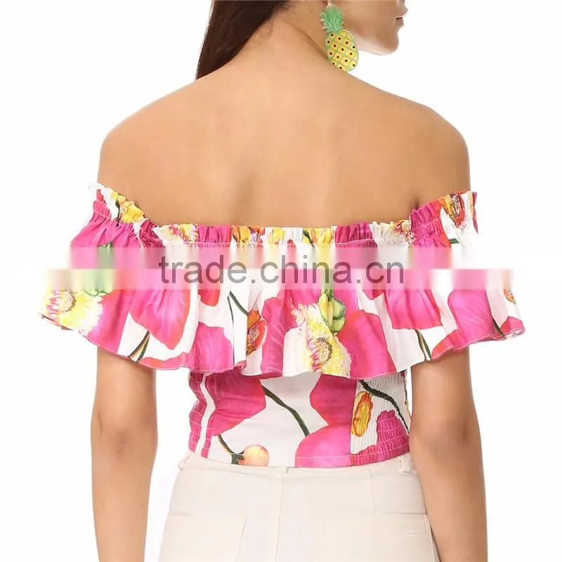 2017 summer off shoulder bold floral print flounce best blouses