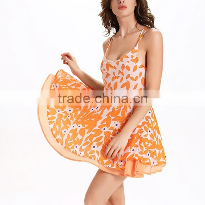 Slip Dress backless printed leaf pattern new ladies fashion dress design 2017 girls dress