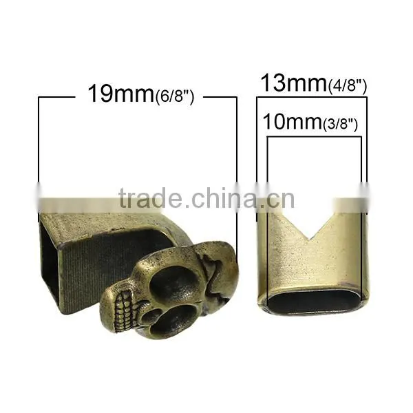 Hook Clasps Bracelet End Bar With Slider For Leather Bracelet Skull Halloween Antique Bronze 19mm x13mm 13mm x13mm