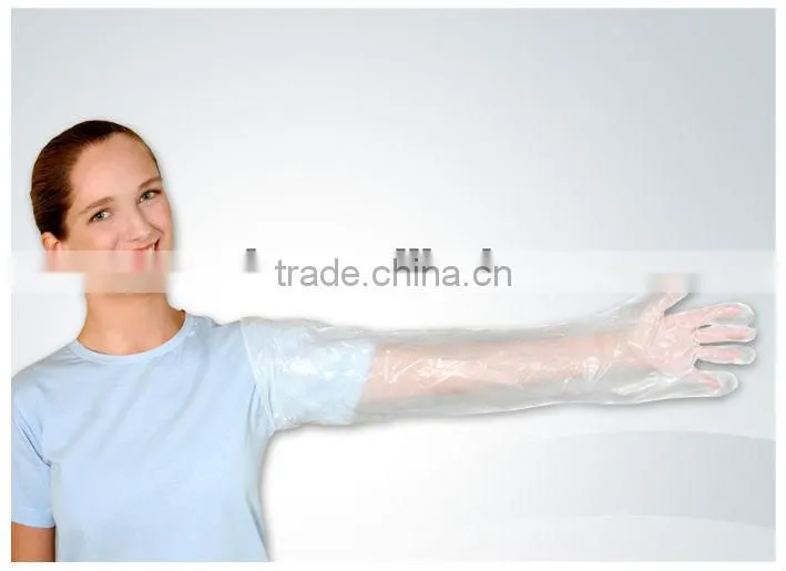Colored disposable LDPE/HDPE/PE plastic veterinary glove with long sleeve