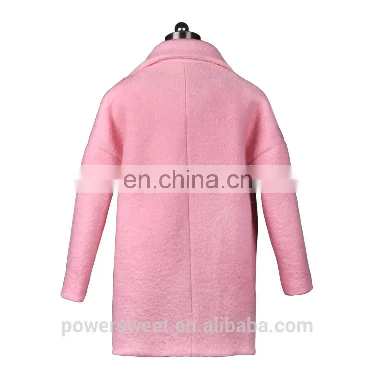 2014 High Quality Fashion Medium Long Woolen Pink Coat