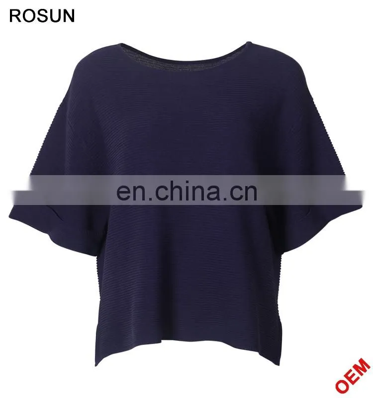 Women Split Side Silk Navy Batsleeves Knitted Pullover Poncho