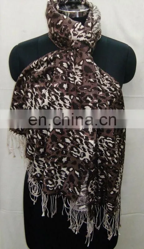 Silk Pashmina Wool shawls, hand printed with fringes