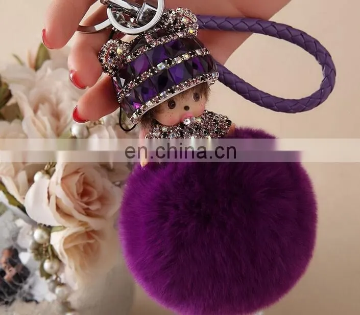 Factory wholesale multicolor rex rabbit fur monchichi with cheap price