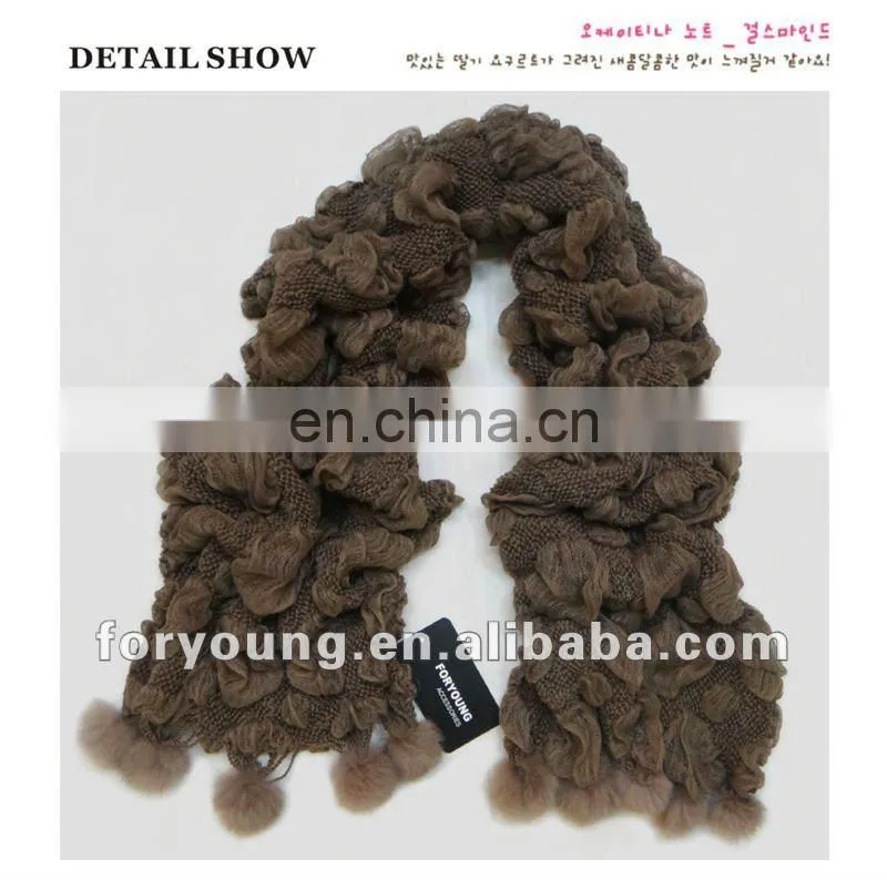 rabbit fur ball fringe pom pom scarf