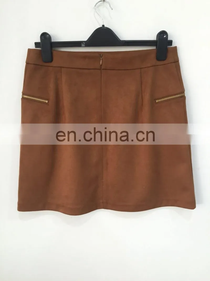 The new spring and summer 2017 composite faux suede zipper skirts
