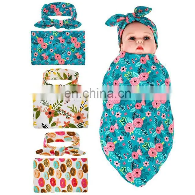 Newborn Baby Swaddle Receiving Blanket With a Matching Headband Set