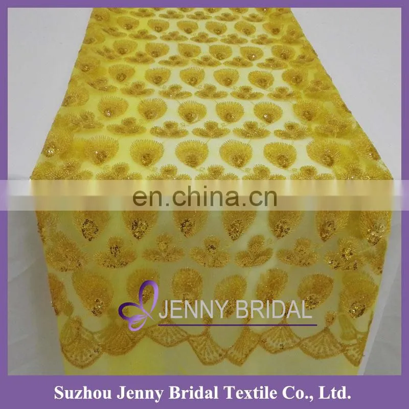 TR019A Jenny bridal gold sequin embroidered wedding table runners