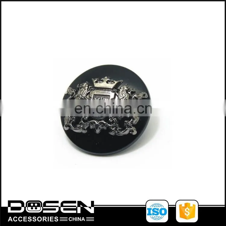Anti-black plastic sewing button, engraved shiny nickle metal 3D logo fashion button.