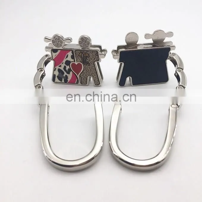 Wholesale love/couple foldable table bag purse hanger with crystal