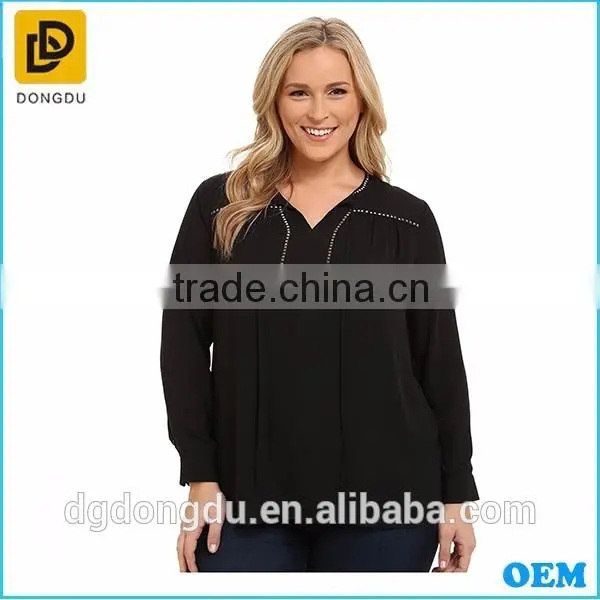 2016 Wholesale factory price clothing elegant girls plus size tie- neck blouse