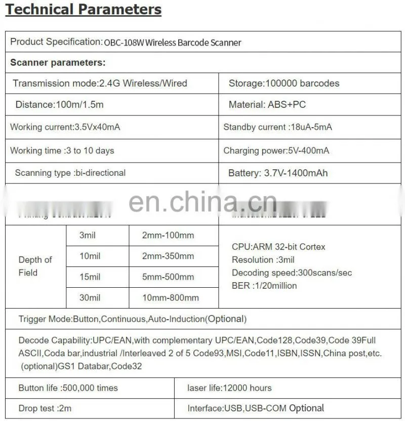 Wireless USB 1D Laser Barcode Reader Portable Scanner Wholesale